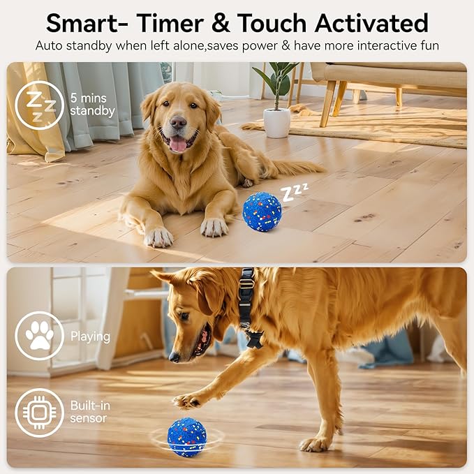 2025 Smart Interactive Dog Toys for Aggressive Chewers, Self Moving Interactive Dog Ball, Automatic Vibrating Toy, E-TPU Material Chew Proof Design for Boredom & Training for Medium and Large Dogs