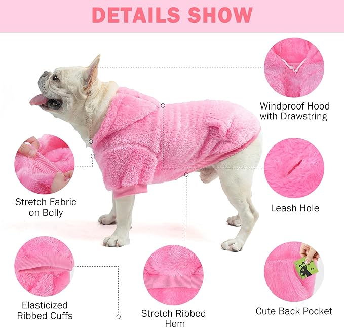 SCENEREAL Fuzzy Sweater Hoodie for Small Dogs - Fleece Warm Dog Clothes for Winter/Fall, Designer Cute Male/Female Dog Clothes with Leash Hole