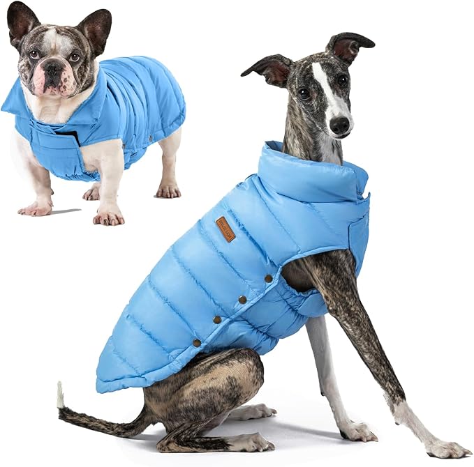 SPACE LION Puffer Jacket, Down Winter Coat, Waterproof, Windproof, Lightweight Jacket, Adjustable Fit for Small Dogs(Blue,S)