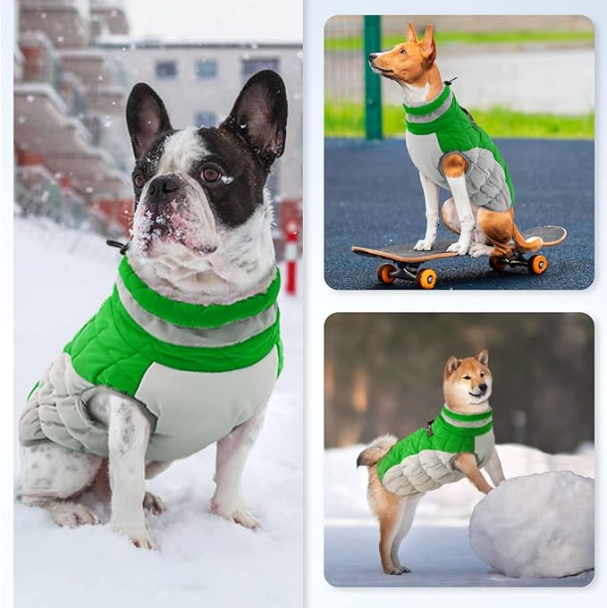 Dog Jackets for Medium Dogs,Medium Dog Coat,Warm Pet Winter Coat Zip Up Back,Waterproof Dogs Jacket with D-Ring,Pet Cold Weather Coats with Fleece Lined, Snowsuit Pug Boston Terrier,Green,M