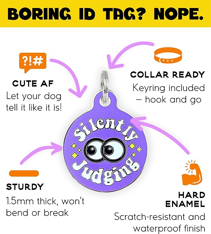 Personalized QR Code Dog Tags - Choose from 25+ Tag Designs - QR Code Links to Your Profile - Unique, Cute, Funny, Sassy Pet ID Tag (Silently Judging, Large (1.25 inch))