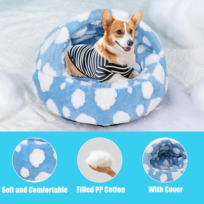 Dog Beds for Small Dogs, Cat Bed Cave, Washable Cute Cat Bed, Cozy Nook Pet Bed for Dogs or Cats, Anti-Slip Puppy Bed Fits up to 12 lbs Pets(Blue, 20" x 20")