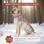 FUAMEY Dog Coat for Large Dogs,Waterproof Dog Winter Jacket with Harness Built in Puppy Cold Weather Coats Reflective Pet Vest with Zipper Warm Fleece Dogs Snowsuit Windproof Red Plaid XXL