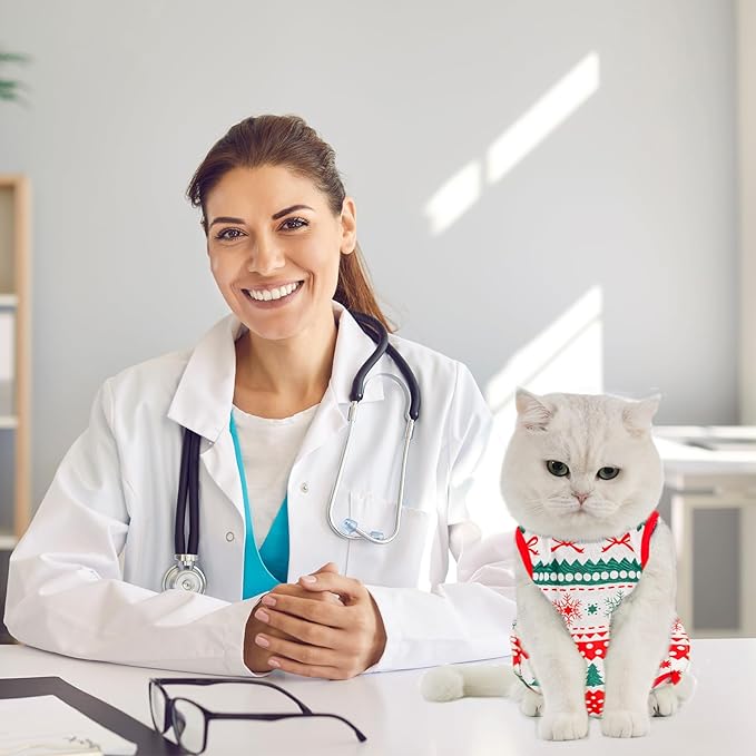 Avont Cat Recovery Suit - Kitten Onesie for Cats After Surgery, Cone of Shame Alternative Surgical Spay Suit for Female Cat, Post-Surgery or Skin Diseases Protection -Christmas(L)