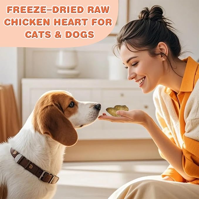 Freeze Dried Chicken Heart Pet Treats 5.3 oz, Freeze Dried Raw Single Ingredient Dog Treats, Training Treats, Meal Toppers for Dogs Cats, High Protein, Grain Free, Gluten Free