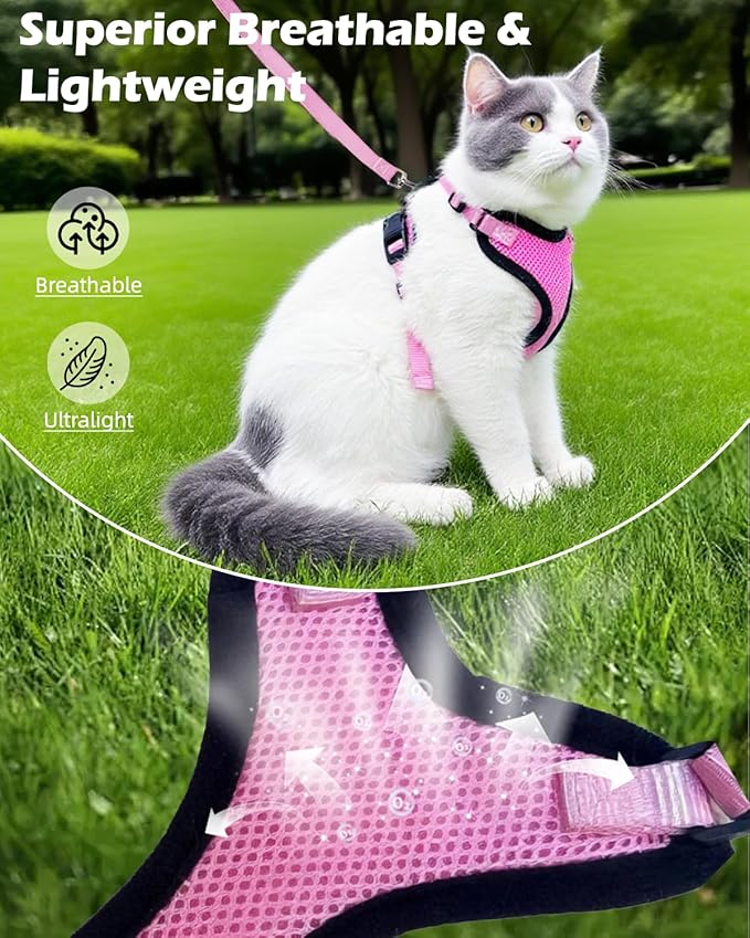 Luxelle 2 Pack Escape-Proof Cat Harness and Leash Set for Walking – Adjustable No Pull Soft Vest with Easy-Wear Buckle, Reflective Straps, Breathable Mesh – Outdoor Travel Harness for Cats & Kittens