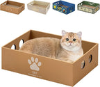 Heavy Duty Cardboard Cat Scratcher Box, Cat Bed with Double-Sided Cardboard Scratch Pad, Interactive Hole Design, Scratch Lounge Bed Suitable for Cats to Rest(Paw Pattern)