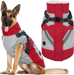 IECOii Dog Coat for Large Dogs Waterproof Dog Winter Jacket with Harness Built in, Red - XXLarge, Thermal Warm Fleece Lined, Reflective Dogs Jackets for Cold Weather Camping, Hiking, Pitbull