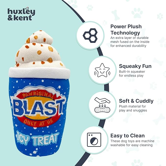 Huxley & Kent Funny Dog Toy w/Squeaker – Power Plush Squeaky Dog Toys for Small, Medium & Large Dogs – Soft Stuffed Animal for Indoor Play & Fetch - Arctic Blast Treat, Large