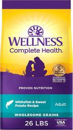 Wellness Complete Health Dry Dog Food, Wholesome Grains, Natural, Whitefish & Sweet Potato Recipe, (26-Pound Bag)