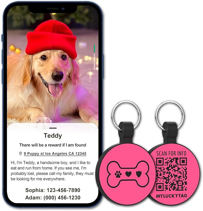 MYLUCKYTAG Silent Silicone QR Code Dog Tags - Scan QR for Instant Pet Location Alerts