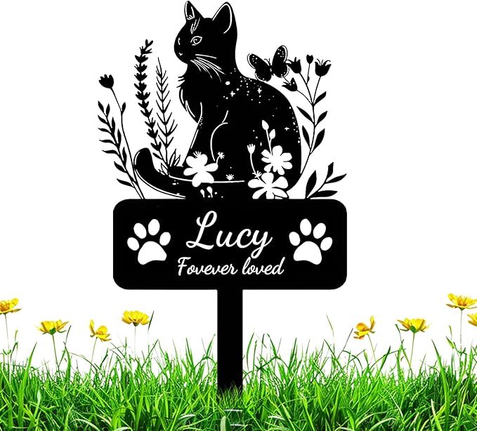 Custom Cat Memorial Grave Marker Stake Personalized Cat Memorial Garden Stake Pet Loss Sympathy Gift Outdoor Memorial Engraved Sign Cat Headstones Metal Sign Pet Plaque Yard Stake