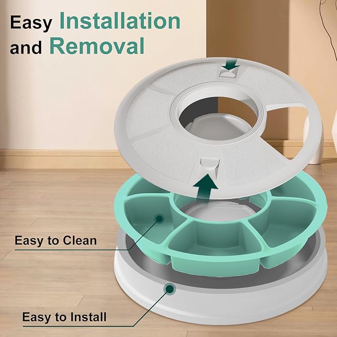 Automatic Cat Feeder, 6 Meal Timed Pet Dispenser Easily Programmable &Easy to Clean, Auto Feeder for Cats/Small Dogs (Green)