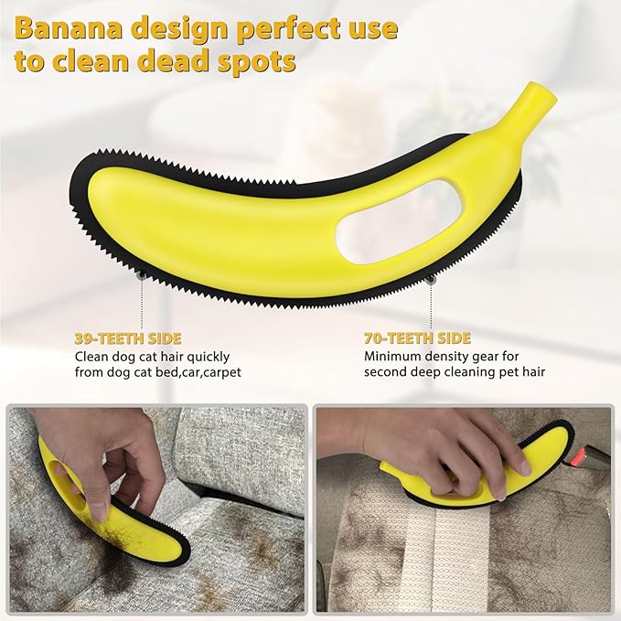2-Pack Pet Hair Remover - Banana Cat Dog Hair Remover with Efficient Pet Grooming Gloves|Gentle Bathing Shedding Brush Dog Glove|Reusable Pet Hair Removal Tool for Carpet Couch Cat Fur & Lint
