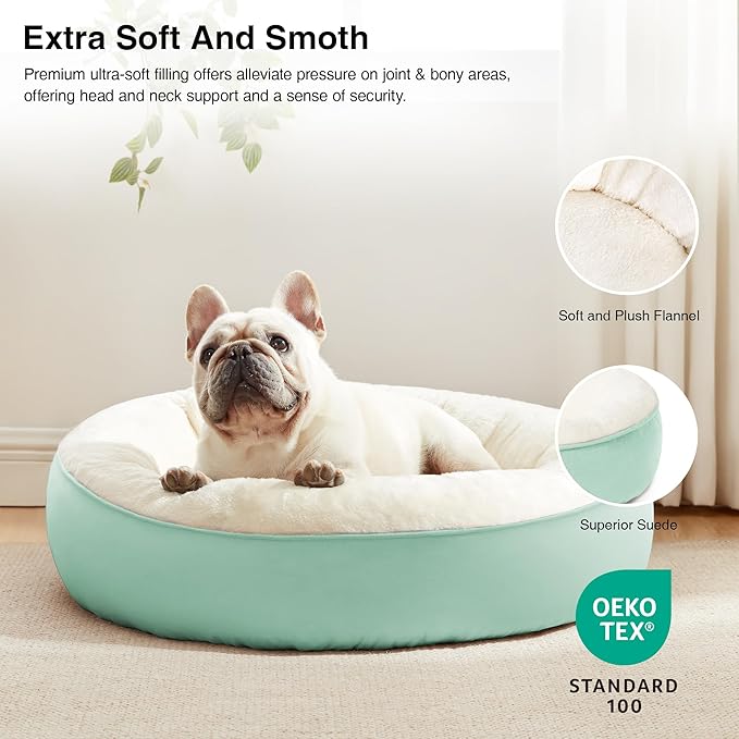 Love's cabin Round Donut Cat and Dog Cushion Bed, 25in Pet Bed for Small or Medium Dogs, Anti-Slip & Water-Resistant Bottom, Soft Durable Fabric Pet Beds, Washable Calming Cat & Dog Bed Teal