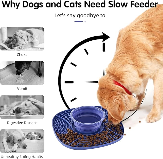 Lick Mat for Small Dogs and Cats with Suction Cups, Silicone Slow Feeder Lick Pad with Collapsible Bowl for Anxiety Relief, Pet Puzzle Treat Mat for Bathing Grooming Trimming (Purple)