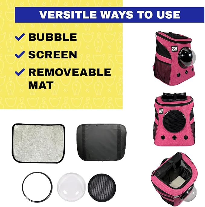 Fat Cat Backpack Carrier - Airline Approved Cat Carrier with Space Capsule Bubble for for Small Cats, Kitten - Premium Deep Rose Pink Cat Carrier Backpack for Outdoor, Travel, Hiking, Pet Supplies