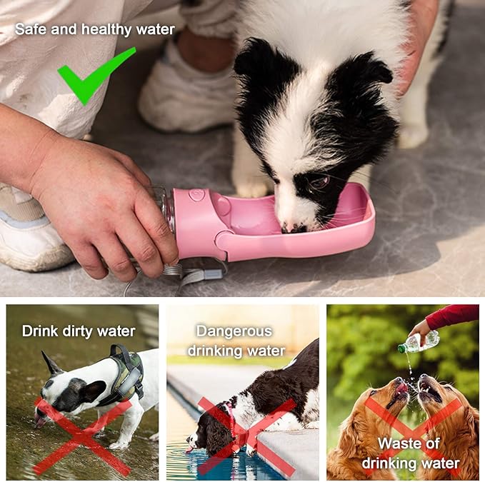Foldable Dog Water Bottle - Portable Dispenser | Leak Proof & Food Grade Plastic Travel | Pet Water Bottle for Dog Cat Outdoor Walking Hiking Travel(Pink, 12oz)