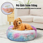 Calming Dog Beds & Cat Cave Bed with Hooded Cover,Washable Round Beds for Small Medium Pets,Anti-Slip Faux Fur Fluffy Coved Bed,Comfortable Warming Pet Bed(20 * 20inch,Dazzle)