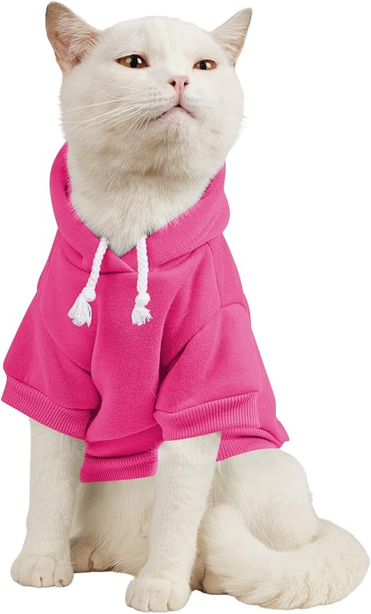 QWINEE Basic Dog Hoodie Sweatshirt Puppy Sweater Warm Cat Costumes Pet Clothes for Chihuahua Puppy Kitten Small Medium Dogs Hot Pink X-Large