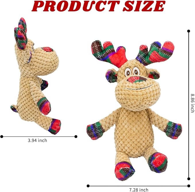 Dog Toys Squeaky Interactive Stuffed PP Cotton Puppy Teething Chew Toy Deer Shape Crinkle Sound Paper Tail, for Large Medium Small Breeds Indoor Outdoor Play