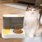 2 in 1 Automatic Cat Feeder and Water Dispenser Combo,All-in-One Dog Food and Water Dispenser Set with Stainless Steel Food Bowl Detachable Gravity Feeder for Cat Kitten Small Dog(Yellow)