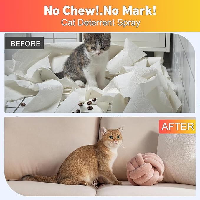Cat Deterrent Spray - Indoor Effective Cat Deterrent to Keep Cats Away, Stop Cat Urination and Scratching - Training Aid for Furniture, Sofas, Rugs, Curtains (2)