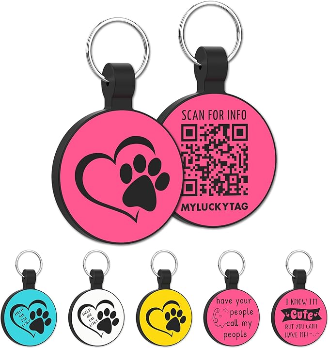Myluckytag QR Code Silicone Dog & Cat ID Tag - Quiet, Durable, Engraved, Digital Pet Location Alert Email Tag for Dogs and Cats