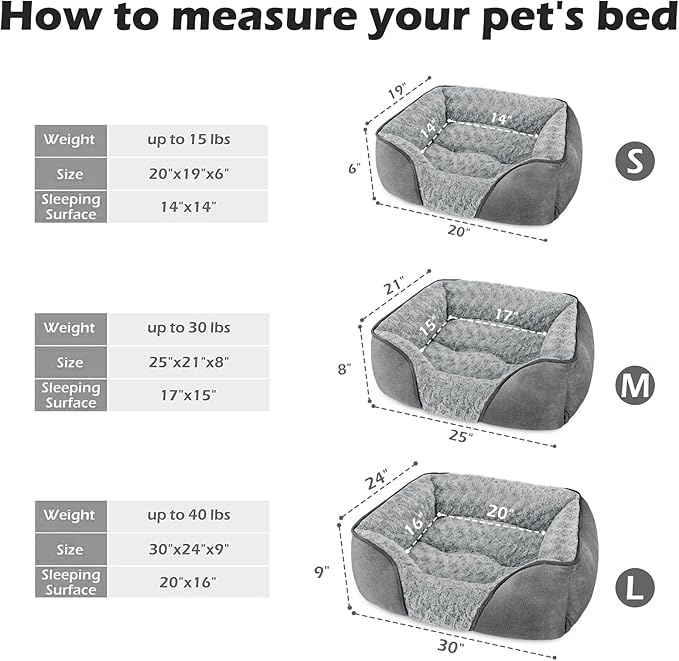 INVENHO Small Dog Bed Rectangle Washable Orthopedic Soft Calming Sleeping Durable Pet Cuddler with Anti-Slip Bottom