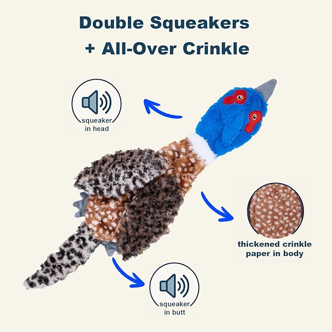 24” No Stuffing Duck Dog Toy – Large Durable Plush Bird with 2 Squeakers & Crinkle Sound, Tough Chew Toy for Medium & Large Dogs, Interactive Fetch & Tug Toy for Aggressive Chewers