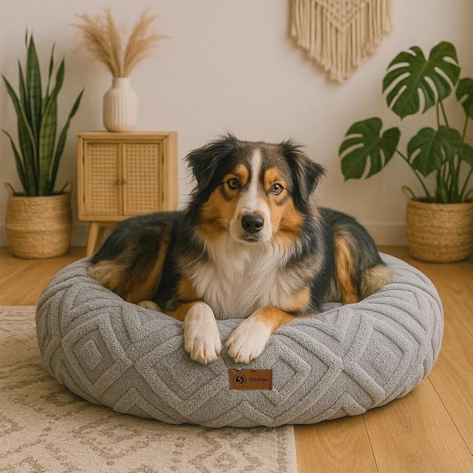 ShinHye Cat Bed - Washable Donut Bed for Cats and Small Dogs, Calming Round Pet Bed with Non-Slip Bottom, Indoor Comfort for Puppy & Kitten(LX-Grey-32x32)