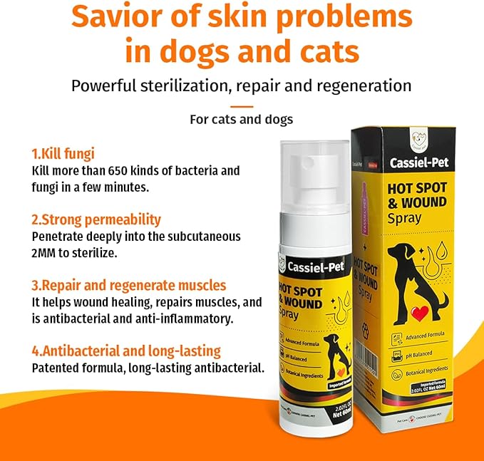 Hot Spot Spray for Dogs, Itch Relief Spray & Hot Spot Treatment for Dogs, Cats, Helps Alleviate Sensitive Skin, Scratching, and Licking of Coat, for All Animals, 2.02oz