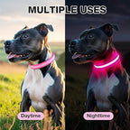 Pceotllar Light Up Collar - Rechargeable Led Dog Collar with Automatic 7-Color Changes, Water Resistant, Night Walking with High Visibility, Bright Glow (Pink, M)