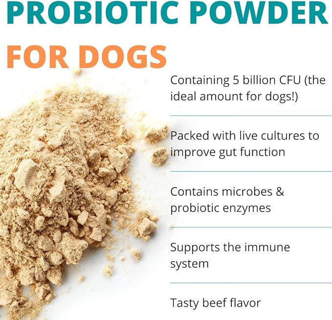 Approx 120 Servings of Dog Probiotic Powder - Probiotics and Digestive Enzymes Supplement and Dog Digestive Support - Made in The USA