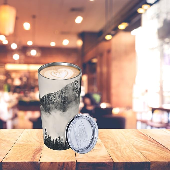 Dujiea 20oz Tumbler With Lid And Straw, Foggy Mountains And Trees Vacuum Insulated Iced Coffee Mug Reusable Travel Cup Stainless Steel Water Bottle