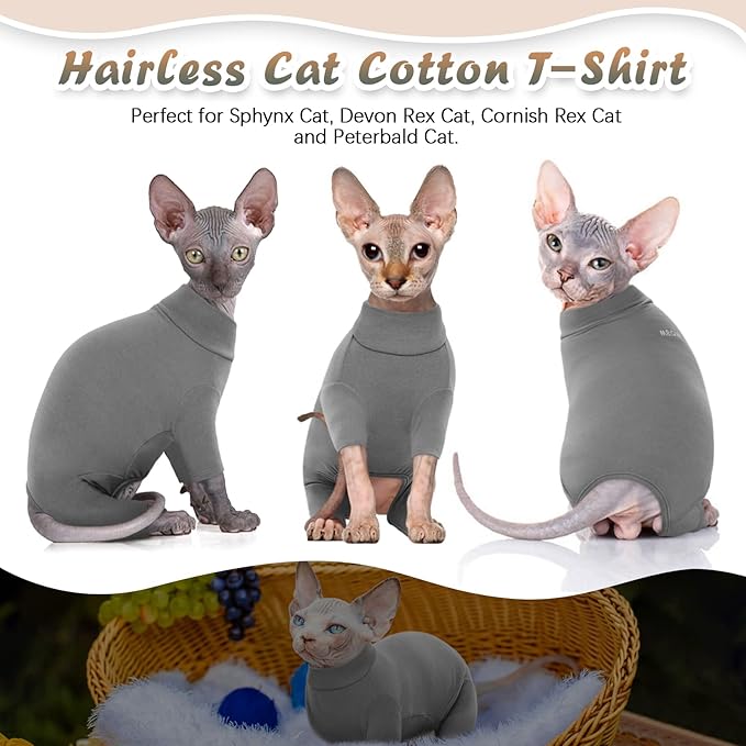 ROZKITCH Cat Shirts for Cats Only, Breathable Soft Jumpers for Sphynx Only, Coat with Four Legs, Warm Sweater T-Shirt Pajamas Jumpsuit Vest Cornish Rex, Devon Rex, Peterbald Grey XL
