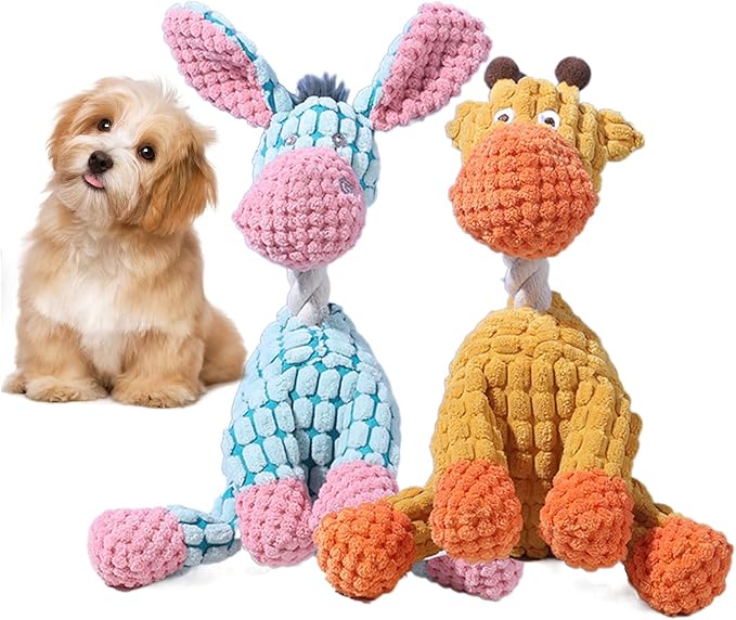 Indestructible Dog Toys,2025 New Dogs Plush Toy for Aggressive Chewers,Squeaky Durable Chew Toy for Indoor Pups Teething, Stuffed Toys for Small Medium Large Animals (Giraffe+Donkey)