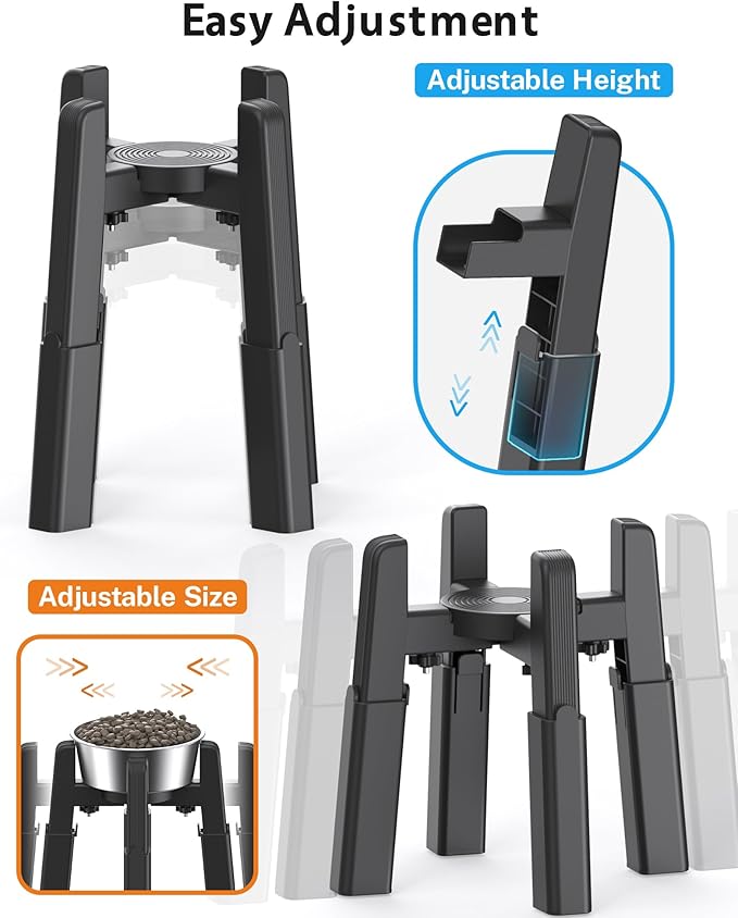 CZPET Elevated Dog Bowl, Raised Dog Bowl Stand with 51oz Stainless Steel Bowl Large Capacity, Height and Size Adjustable & Anti-Slip Stand for Large Dogs