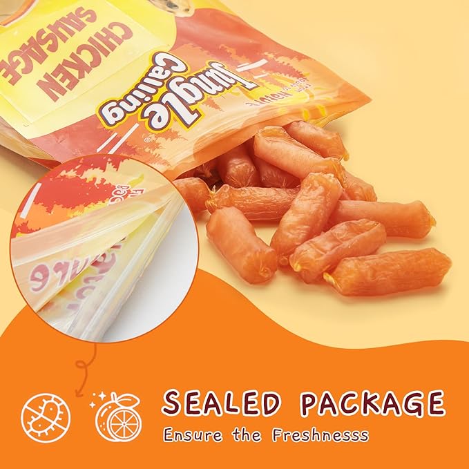 Jungle Calling Chicken Sausage Dog Treats, Slow Roasted Chicken Jerky for Small & Medium Dogs, Grain-Free, High-Protein Chewy Dog Training Treats, 10.6 oz