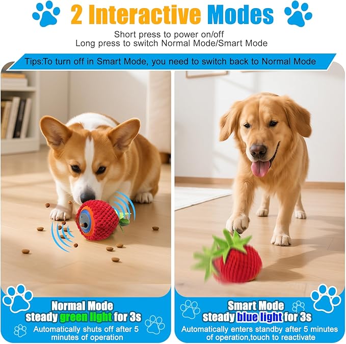AIERSA Interactive Dog Toys, Automatic Dog Treat Ball Dispenser Toy to Keep Them Busy, Anti-Boredom Electric Moving Puzzle Dog Toys, Self-Rolling Treat Ball Toy for Small and Medium Dogs(Tomato)