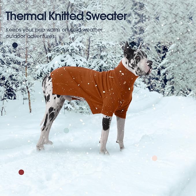 IECOii Great Dane Sweater,5XL Extra Large Sweater for Giant Breed Dogs in Winter,Turtleneck Cold Weather Knit Clothes,Machine Washable,Elastic Pullover for Saint Bernard,Mastiff (Caramel,XXXXXL)