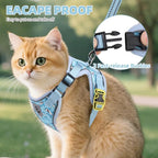 PUPTECK Cat Harness and Leash Set Escape Proof Reflective Cat Walking Harness Adjustable Soft Breathable Mesh Vest for Small Pets, Blue Sharks, S