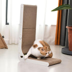 Cat Scratcher Cat Claw Board L-Shaped Vertical Simple and Durable Cat Claw Board Not Easy to Drop Scraps Belt Bell Ball Cat Scratching Board(White)