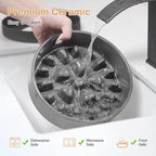 Sted Ceramic Slow Feeder Dog Bowl for Medium Large Breed, Puzzle Dog Food Bowl with Silicone Base, Maze Grey