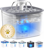 Veken Innovation Award Winner 95oz/2.8L Pet Fountain, Automatic Cat Water Fountain Dog Water Dispenser with Replacement Filters for Cats, Dogs, Multiple Pets (Transparent Grey, Plastic)