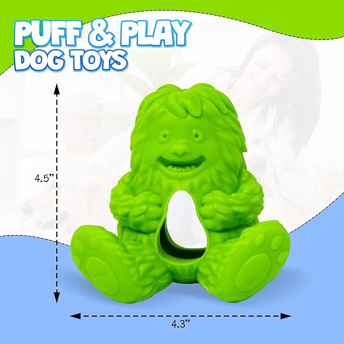 Yeti Dog Chew Puff and Play Interactive Dog Toys, Nuggets Dog Treat Dispenser Teething, Behavior Training for Light to Moderate Chewers, (Green - Yeti)