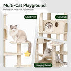 85inch Heavy Duty Cat Tree for Indoor Cats Large Adult, Tall Giant Cat Tower with Scratching Post, Large Perches, Cozy Cat Condos & Hanging Hammocks, Beige