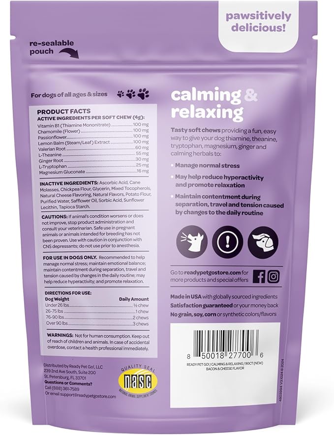 Calming Chews for Dogs | Herbal Dog Calming Chews for Anxiety from Normal and Occasional Stressors Including Separation Storms Grooming & Travel | NASC Certified & Made in The USA | 90 Count