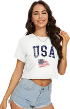 Womens Summer Crop Tops Short Sleeve Round Neck T-Shirts Loose Fit Casual Blouse