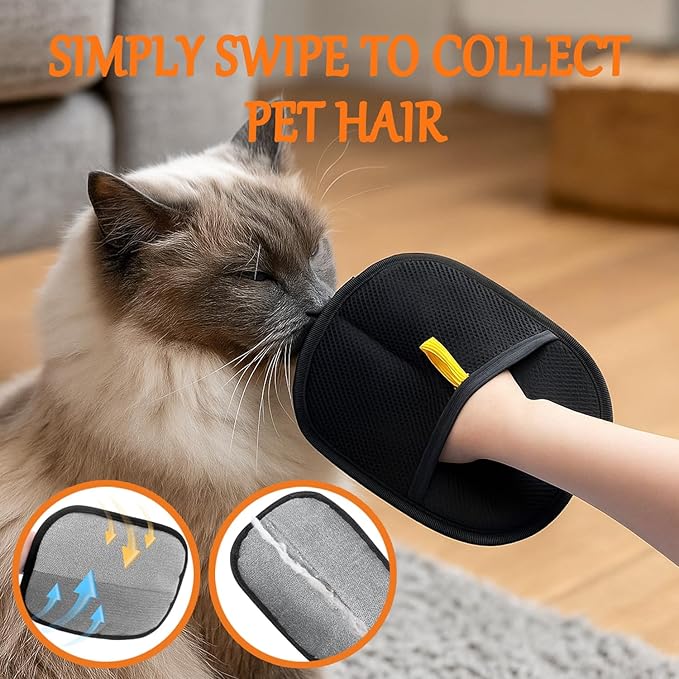 2 Pack Pet Glove for Cats Dogs, Hair Remover Mitt, Easy Clean Shedding Brush, Reusable Mesh Cleaning Glove, Gentle Massage & De-Shedding Tool